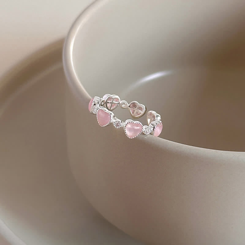 Buddha Stones Bague d'amour ajustable en argent sterling 925, motif cœur œil-de-chat rose - image 0