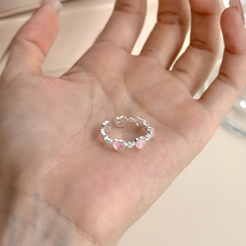 Buddha Stones Bague d'amour ajustable en argent sterling 925, motif cœur œil-de-chat rose - image 3
