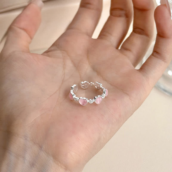 Buddha Stones Bague d'amour ajustable en argent sterling 925, motif cœur œil-de-chat rose - image 3