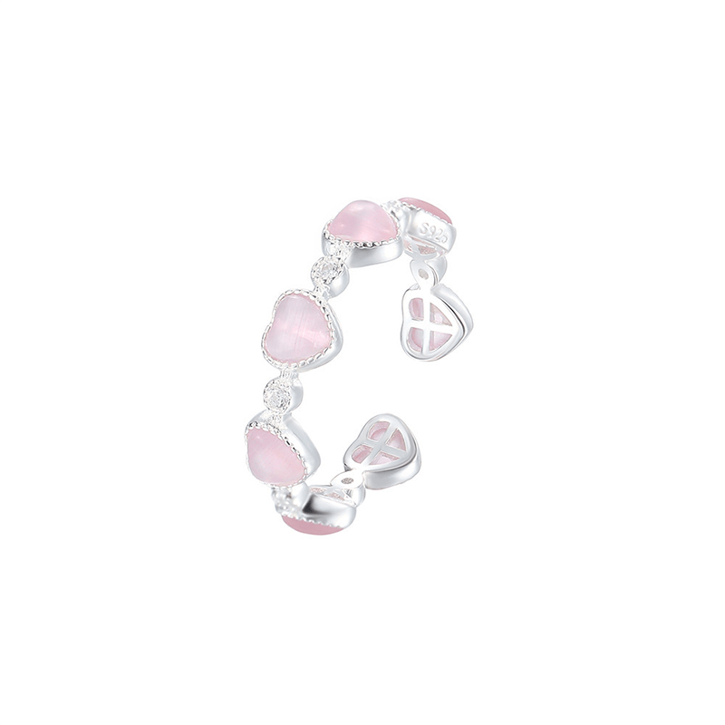 Buddha Stones Bague d'amour ajustable en argent sterling 925, motif cœur œil-de-chat rose - image 11