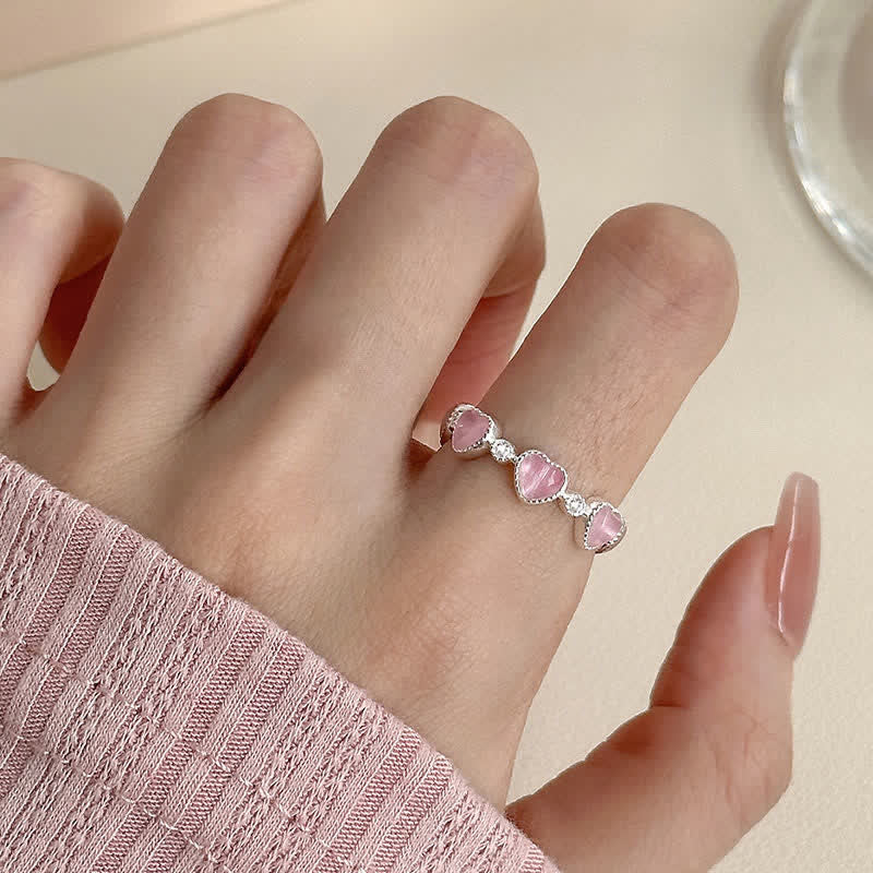 Buddha Stones Bague d'amour ajustable en argent sterling 925, motif cœur œil-de-chat rose - image 9