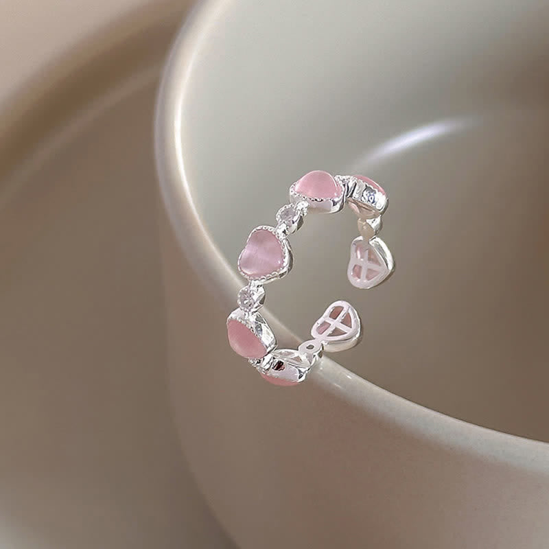 Buddha Stones Bague d'amour ajustable en argent sterling 925, motif cœur œil-de-chat rose - image 2