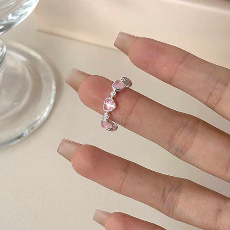Buddha Stones Bague d'amour ajustable en argent sterling 925, motif cœur œil-de-chat rose - image 7