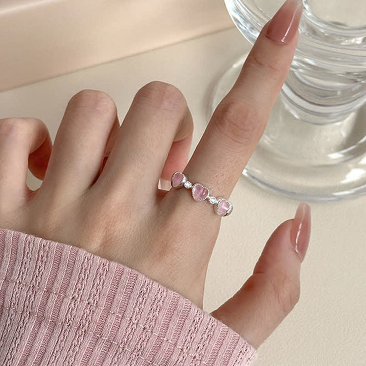 Buddha Stones Bague d'amour ajustable en argent sterling 925, motif cœur œil-de-chat rose - image 8