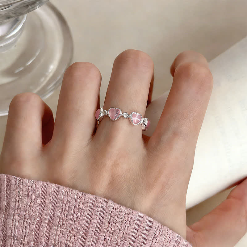 Buddha Stones Bague d'amour ajustable en argent sterling 925, motif cœur œil-de-chat rose - image 10