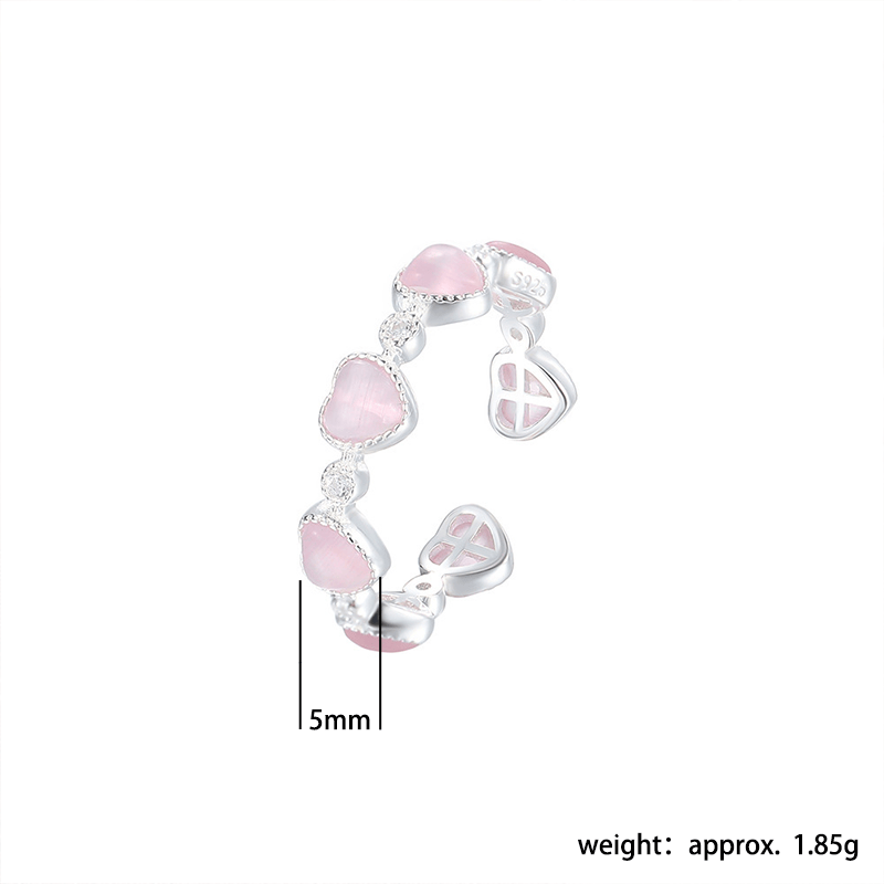 Buddha Stones Bague d'amour ajustable en argent sterling 925, motif cœur œil-de-chat rose - image 12