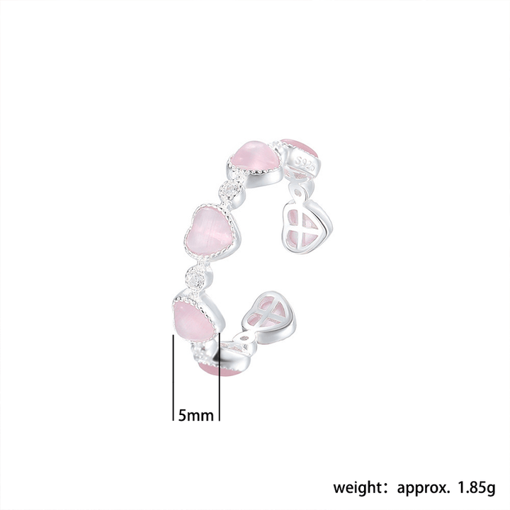 Buddha Stones Bague d'amour ajustable en argent sterling 925, motif cœur œil-de-chat rose - image 12