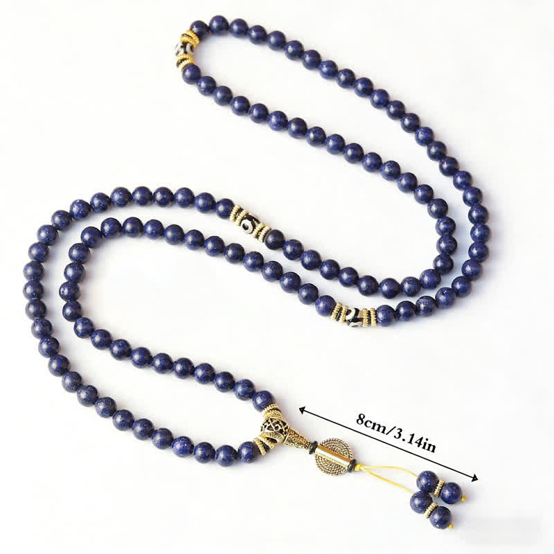 Buddha Stones Mala de 108 perles en lazurite, lapis-lazuli, à trois yeux, ornée d'une perle Dzi positive - image 4