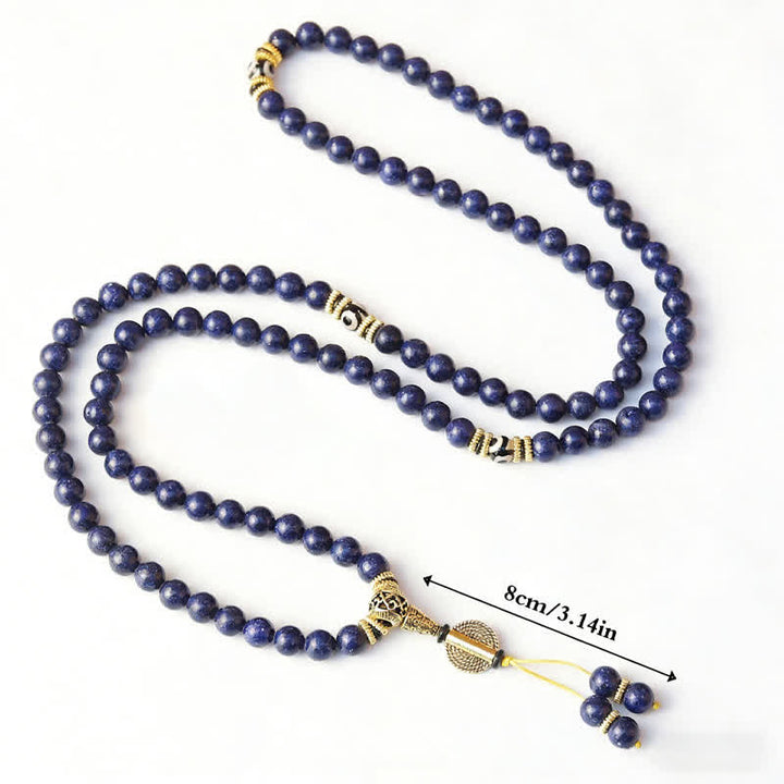 Buddha Stones Mala de 108 perles en lazurite, lapis-lazuli, à trois yeux, ornée d'une perle Dzi positive - image 4