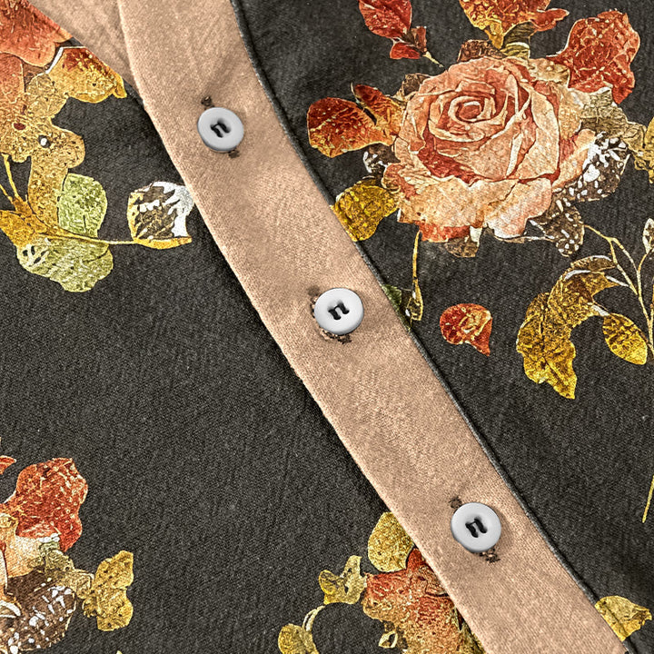 Buddha Stones Chemise homme à manches courtes et demi-boutonnages, motif jardin de roses vintage, en pur coton. - image 3