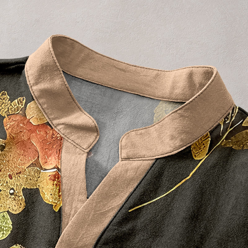 Buddha Stones Chemise homme à manches courtes et demi-boutonnages, motif jardin de roses vintage, en pur coton. - image 2