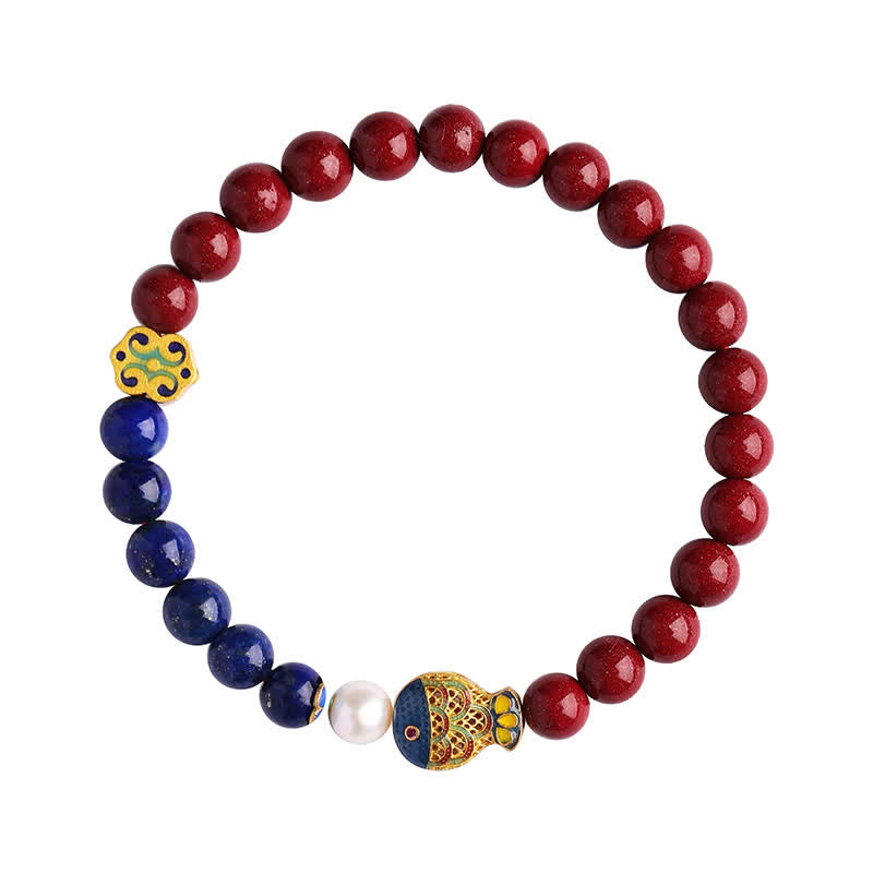 Buddha Stones Bracelet de perles en cinabre, lapis-lazuli, carpe koï, Ruyi, nuage, porte-bonheur - image 4