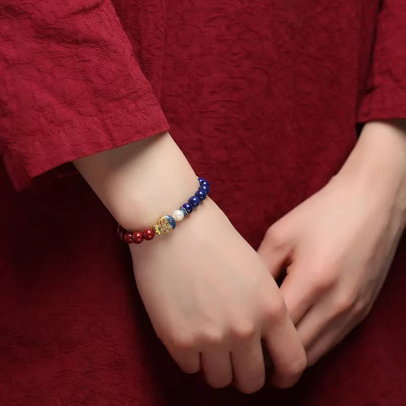 Buddha Stones Bracelet de perles en cinabre, lapis-lazuli, carpe koï, Ruyi, nuage, porte-bonheur - image 2