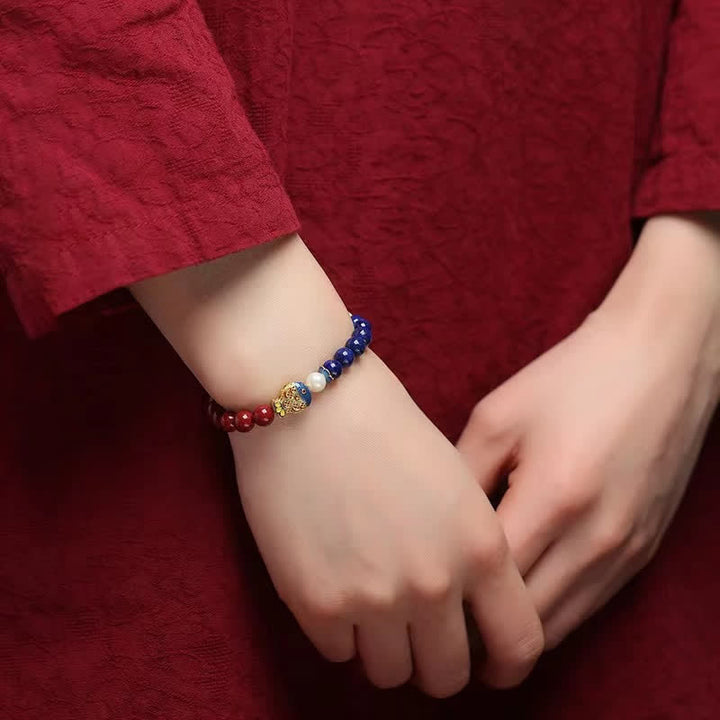 Buddha Stones Bracelet de perles en cinabre, lapis-lazuli, carpe koï, Ruyi, nuage, porte-bonheur - image 2