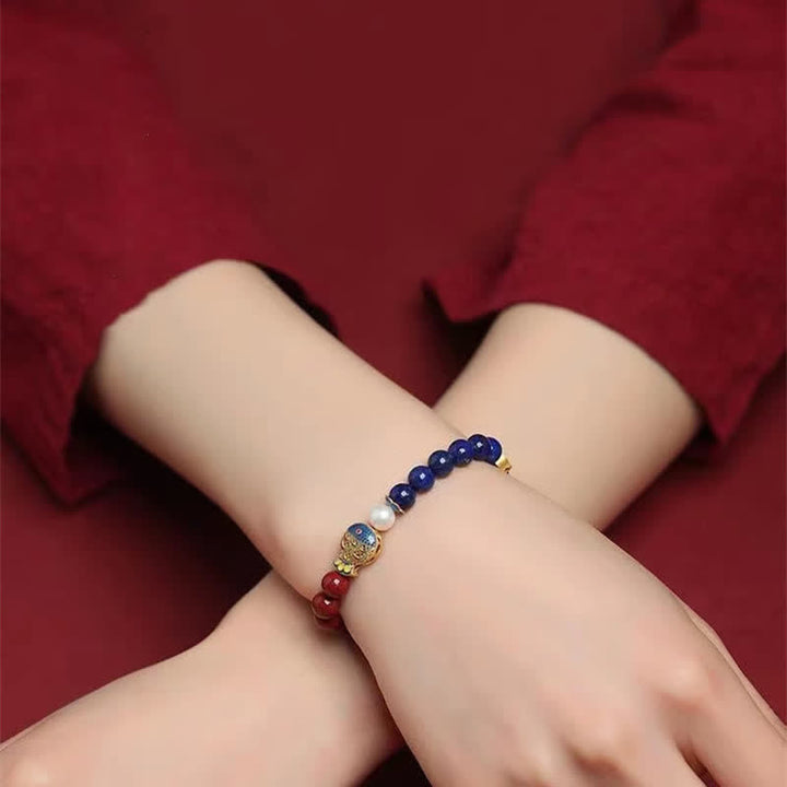 Buddha Stones Bracelet de perles en cinabre, lapis-lazuli, carpe koï, Ruyi, nuage, porte-bonheur - image 3