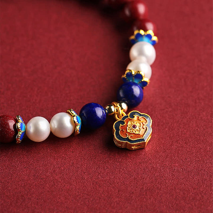 Buddha Stones Bracelet porte-bonheur en cinabre et lapis-lazuli avec breloque cadenas chinois - image 2