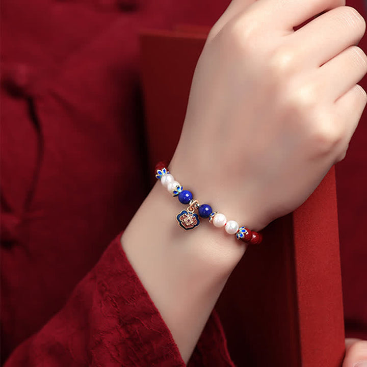 Buddha Stones Bracelet porte-bonheur en cinabre et lapis-lazuli avec breloque cadenas chinois - image 6