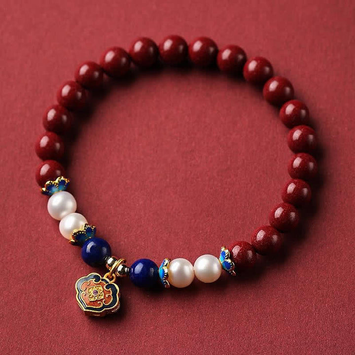 Buddha Stones Bracelet porte-bonheur en cinabre et lapis-lazuli avec breloque cadenas chinois - image 1