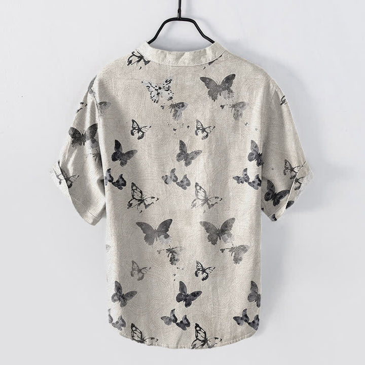 Buddha Stones Chemise homme à manches courtes et demi-boutonnages, motif papillon en coton - image 3