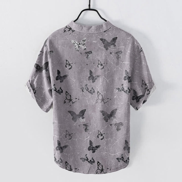 Buddha Stones Chemise homme à manches courtes et demi-boutonnages, motif papillon en coton - image 1