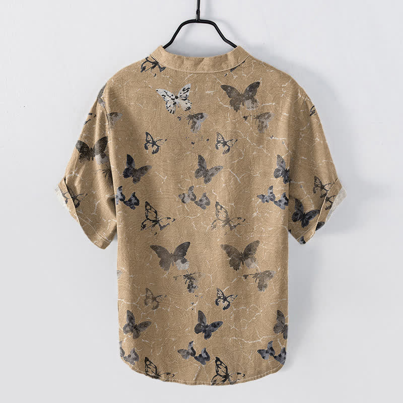 Buddha Stones Chemise homme à manches courtes et demi-boutonnages, motif papillon en coton - image 6