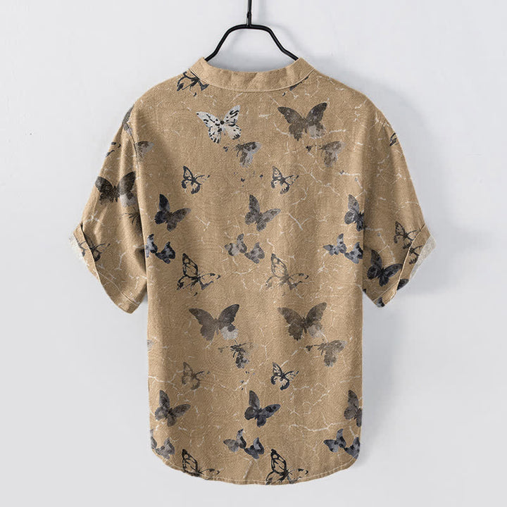 Buddha Stones Chemise homme à manches courtes et demi-boutonnages, motif papillon en coton - image 6