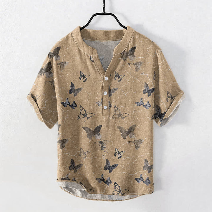 Buddha Stones Chemise homme à manches courtes et demi-boutonnages, motif papillon en coton - Tanné - US/UK/AU50，EU60 (5XL) - image 5