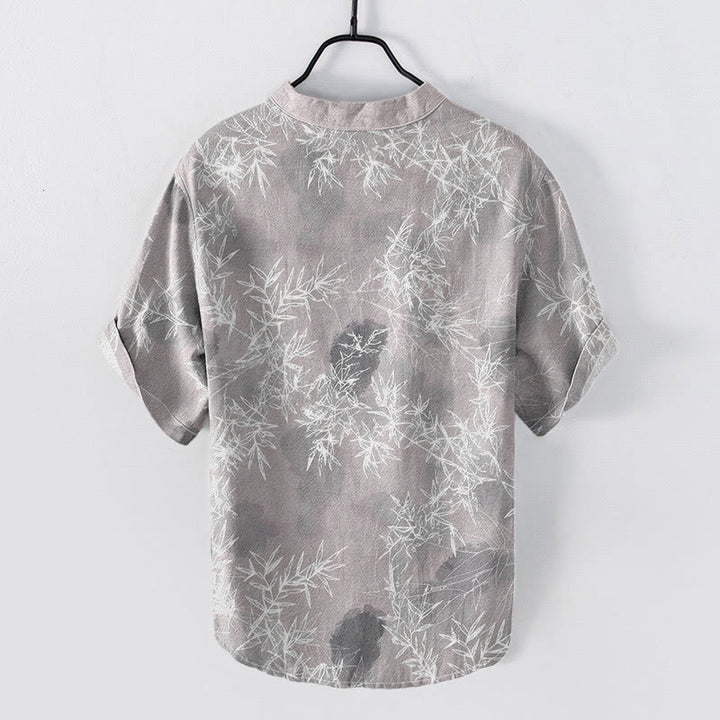 Buddha Stones Chemise homme à manches courtes et demi-boutonnages, motif feuilles de bambou en coton - image 1