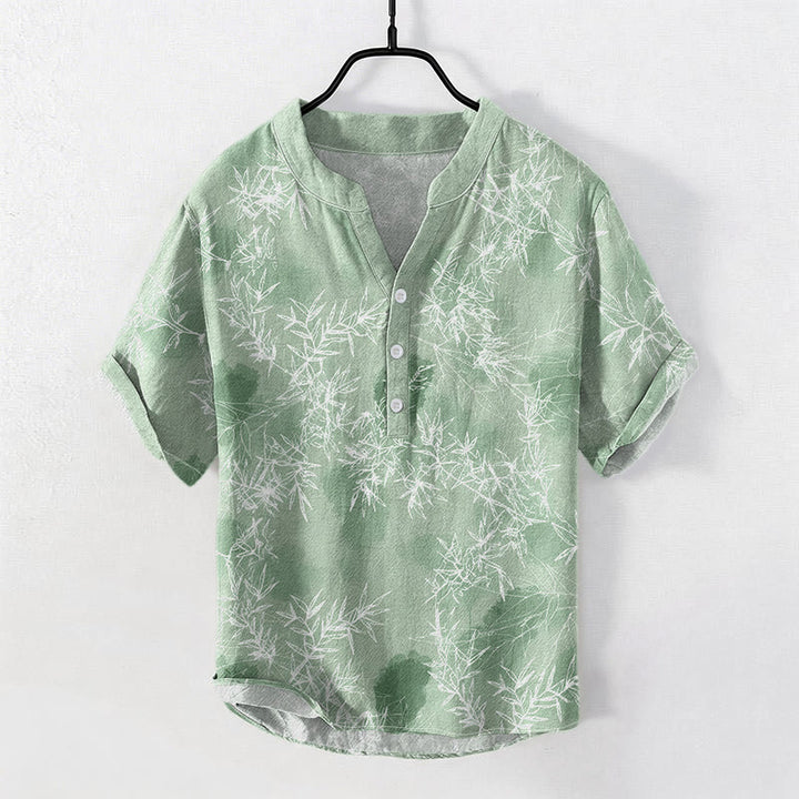 Buddha Stones Chemise homme à manches courtes et demi-boutonnages, motif feuilles de bambou en coton - Vert clair - US/UK/AU50，EU60 (5XL) - image 5