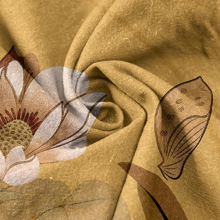 Buddha Stones Chemise homme à manches courtes et demi-boutons, en coton peint à la main, motif lotus - image 2