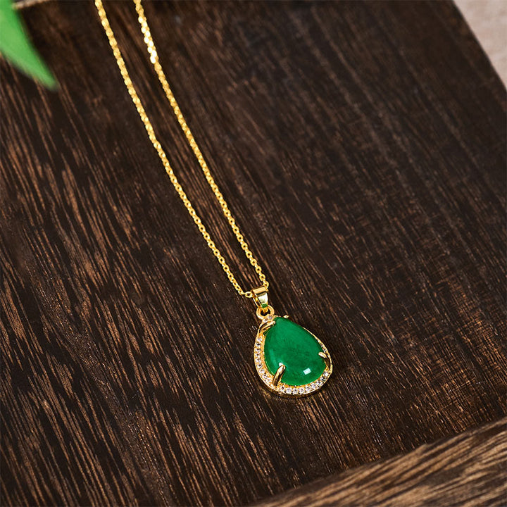 Buddha Stones Collier pendentif en argent sterling 925, style rétro, avec agate verte et cuivre en forme de larme, symbole de chance et de richesse. Chaîne et pendentif en agate verte et cuivre en forme de larme. - image 4