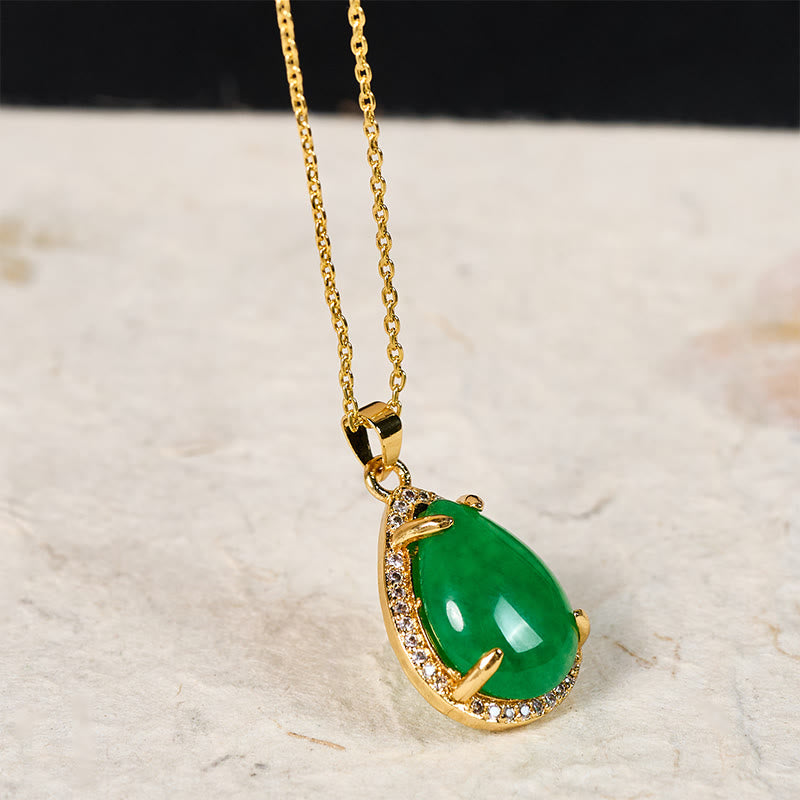 Buddha Stones Collier pendentif en argent sterling 925, style rétro, avec agate verte et cuivre en forme de larme, symbole de chance et de richesse. Chaîne et pendentif en agate verte et cuivre en forme de larme. - image 1