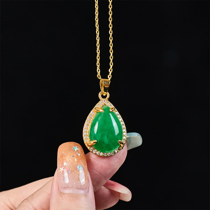 Buddha Stones Collier pendentif en argent sterling 925, style rétro, avec agate verte et cuivre en forme de larme, symbole de chance et de richesse. Chaîne et pendentif en agate verte et cuivre en forme de larme. - image 3
