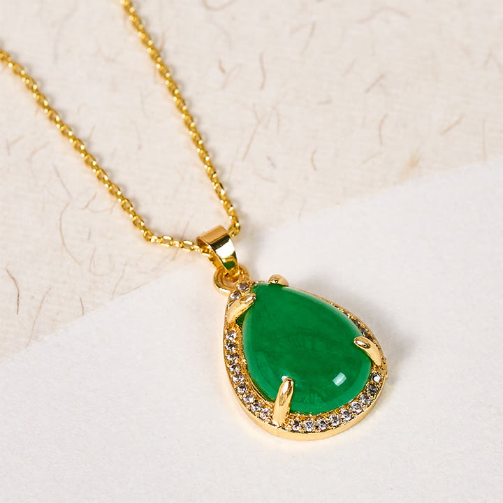 Buddha Stones Collier pendentif en argent sterling 925, style rétro, avec agate verte et cuivre en forme de larme, symbole de chance et de richesse. Chaîne et pendentif en agate verte et cuivre en forme de larme. - image 2
