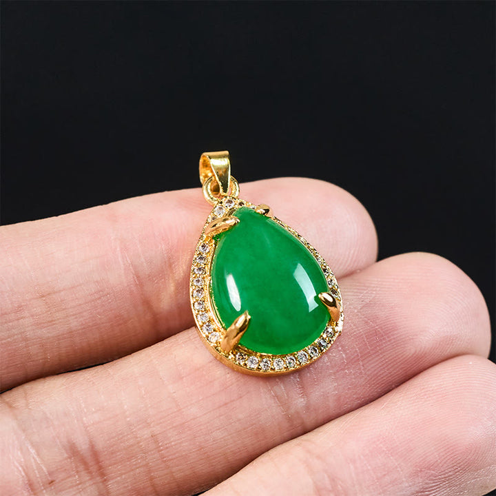 Buddha Stones Collier pendentif en argent sterling 925, style rétro, avec agate verte et cuivre en forme de larme, symbole de chance et de richesse. Chaîne et pendentif en agate verte et cuivre en forme de larme. - image 5