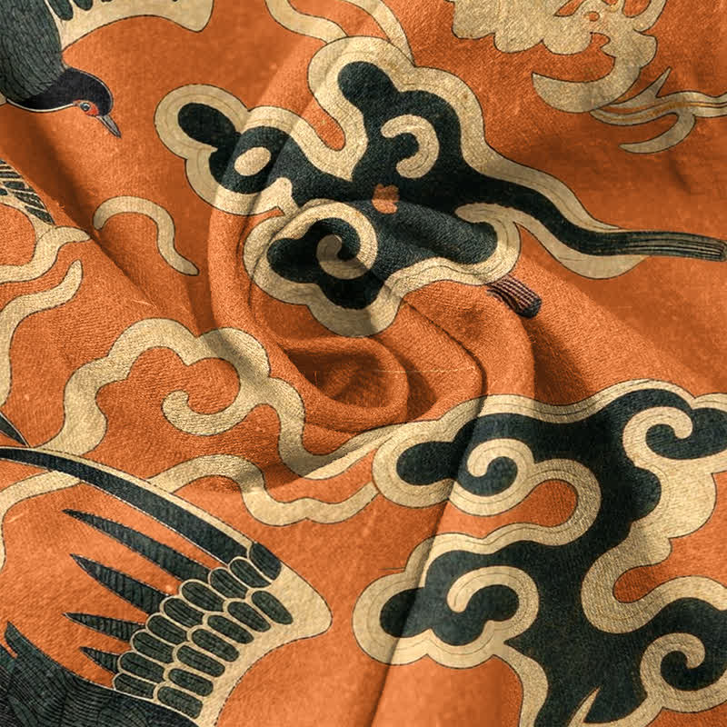 Buddha Stones Chemise homme à manches courtes et demi-boutonnée, motif grue et nuage en coton - image 4