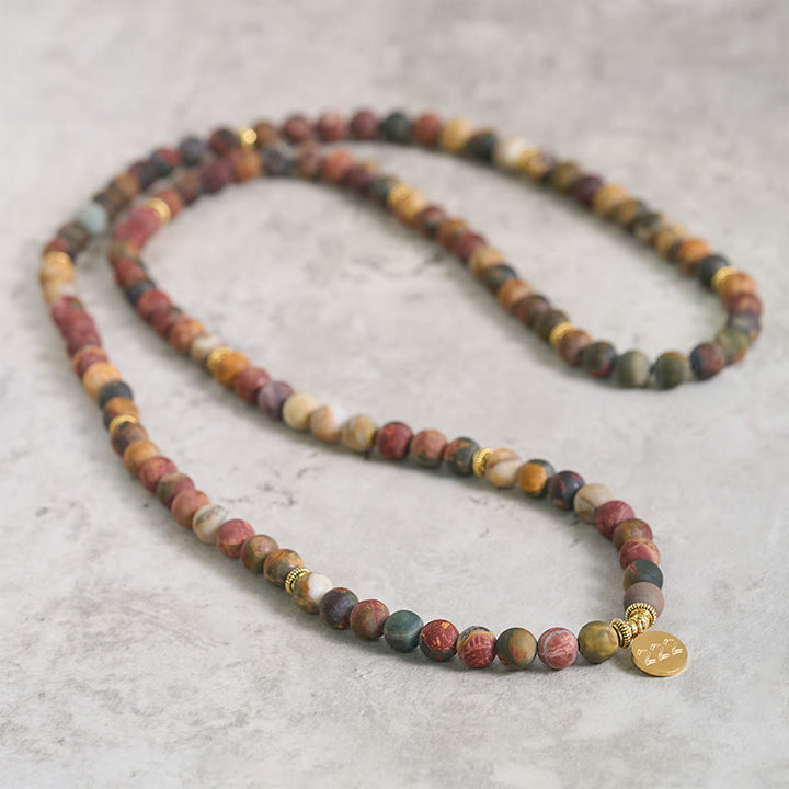 Buddha Stones Mala en perles de jaspe Picasso, numéro angélique 222 et 108, ornée du chiffre 108. Mala énergétique. - image 4