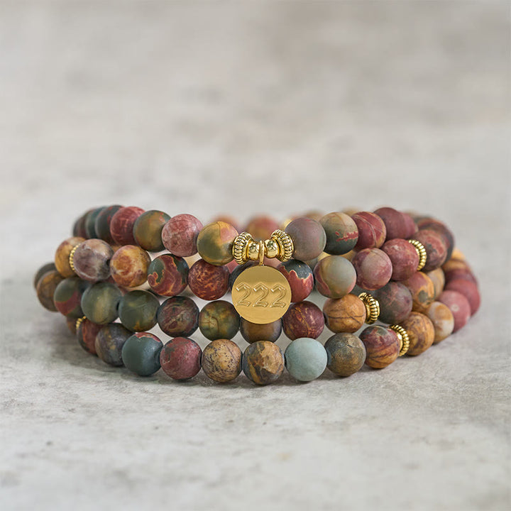 Buddha Stones Mala en perles de jaspe Picasso, numéro angélique 222 et 108, ornée du chiffre 108. Mala énergétique. - image 2