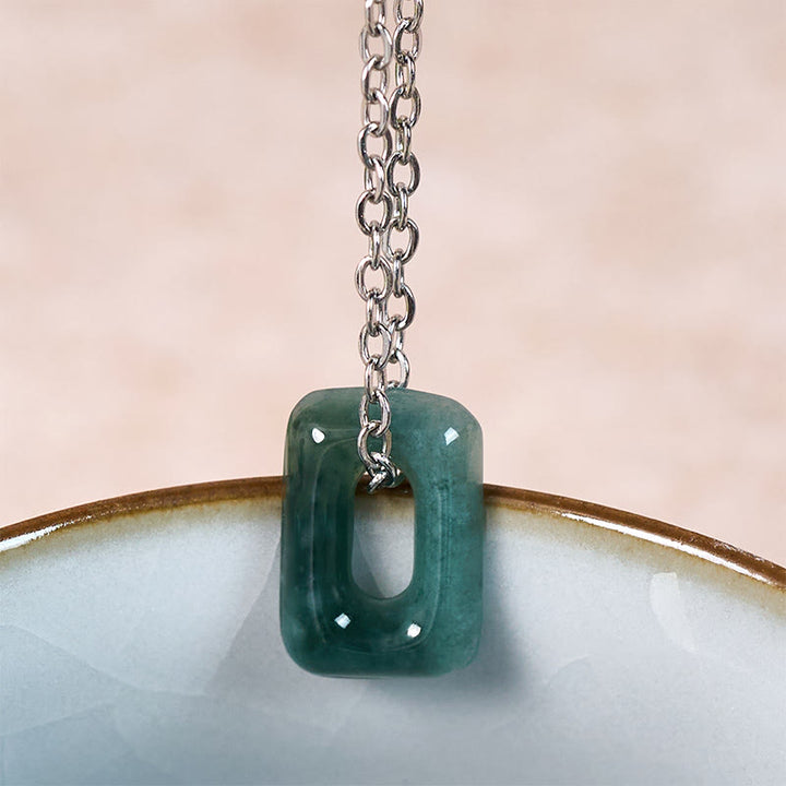 Buddha Stones Pendentif Mini Carré en Jade Vert Abondance - image 9