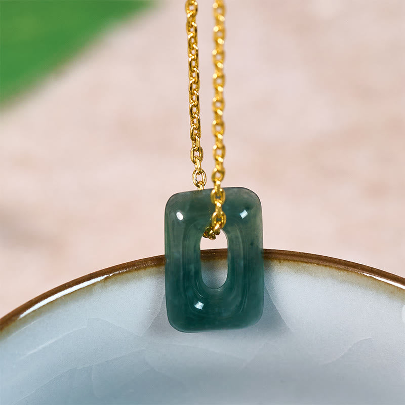 Buddha Stones Pendentif Mini Carré en Jade Vert Abondance - image 2