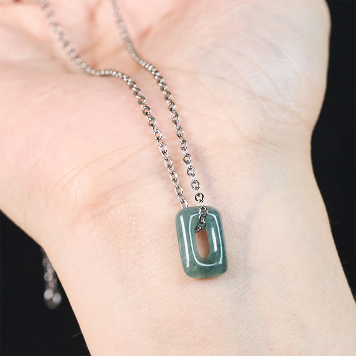Buddha Stones Pendentif Mini Carré en Jade Vert Abondance - image 11