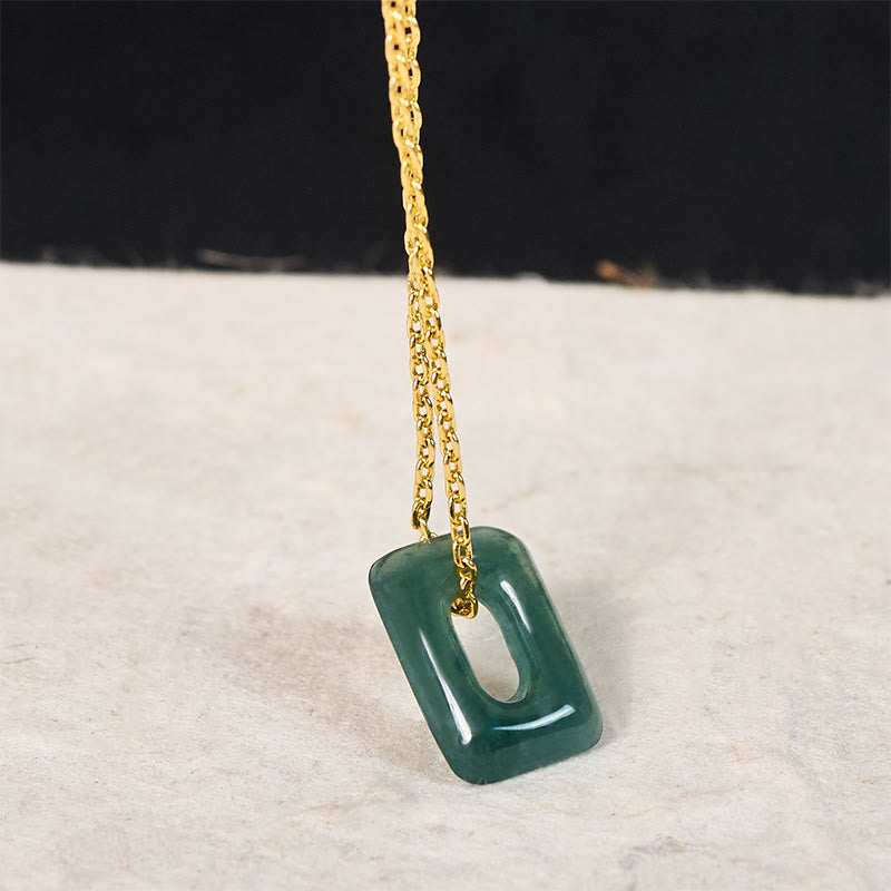 Buddha Stones Pendentif Mini Carré en Jade Vert Abondance - Mini carré en jade naturel (la couleur peut varier) - Doré - image 1