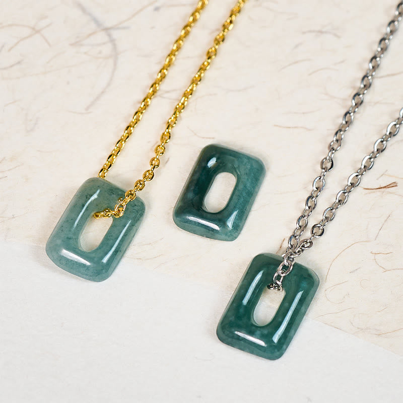 Buddha Stones Pendentif Mini Carré en Jade Vert Abondance - image 0