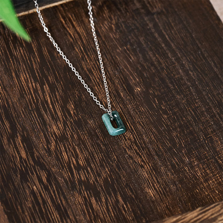Buddha Stones Pendentif Mini Carré en Jade Vert Abondance - image 10