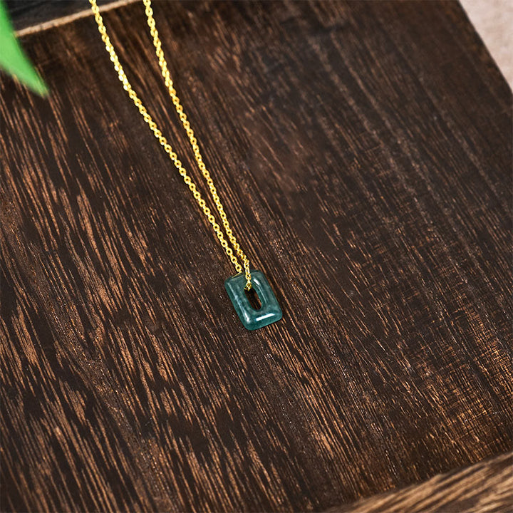 Buddha Stones Pendentif Mini Carré en Jade Vert Abondance - image 4