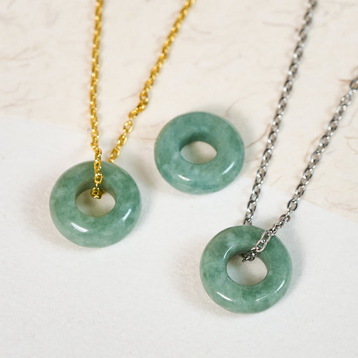 Buddha Stones Collier pendentif porte-bonheur en jade vert, boucle de paix et abaque - image 0