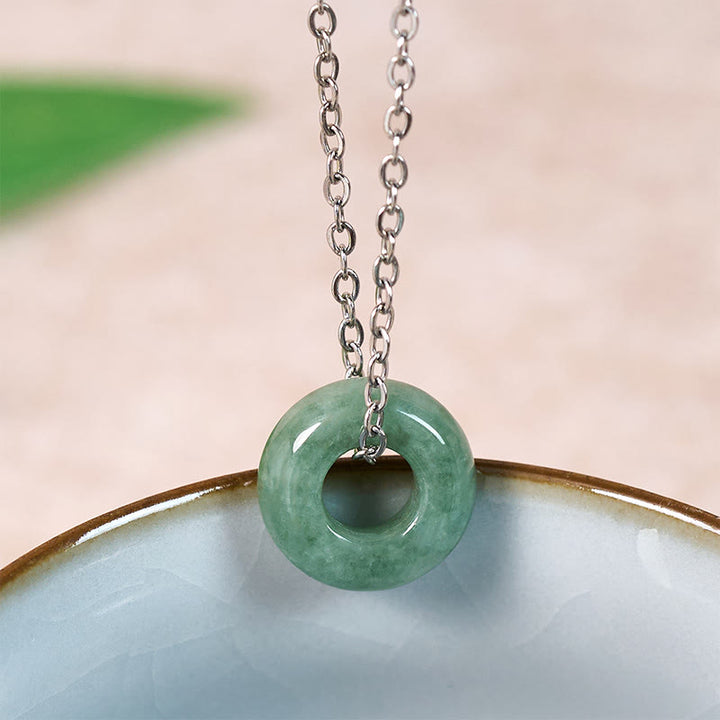Buddha Stones Collier pendentif porte-bonheur en jade vert, boucle de paix et abaque - image 9
