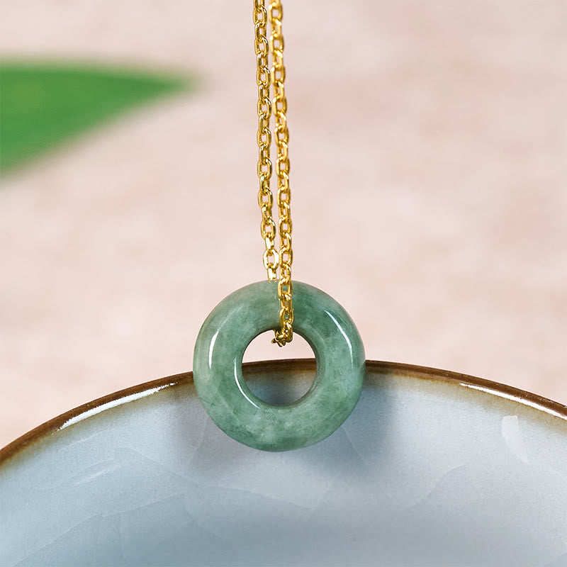 Buddha Stones Collier pendentif porte-bonheur en jade vert, boucle de paix et abaque - image 2