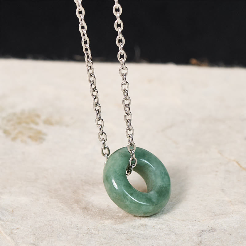 Buddha Stones Collier pendentif porte-bonheur en jade vert, boucle de paix et abaque - Jade naturel (la couleur et la taille peuvent varier) - Argent - image 8