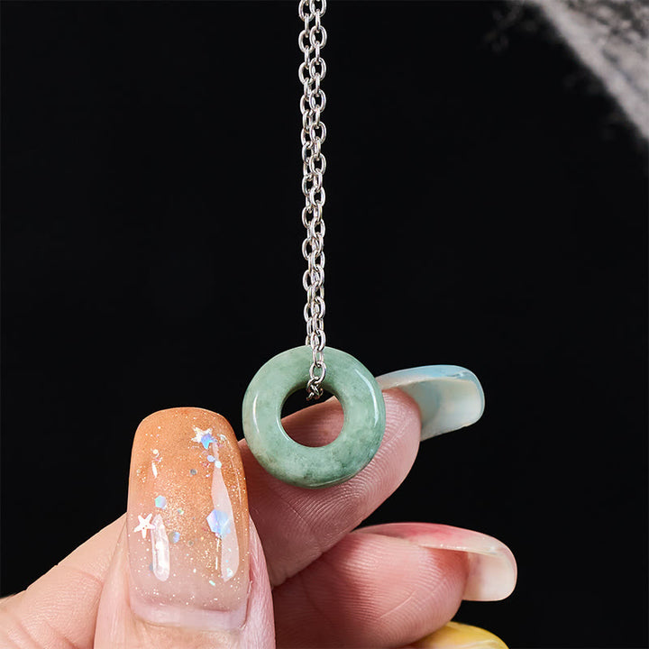 Buddha Stones Collier pendentif porte-bonheur en jade vert, boucle de paix et abaque - image 14